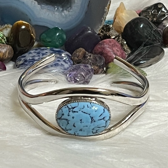 Whiting & Davis Jewelry - Vintage Blue Turquoise Cuff Bracelet Whiting & Davis